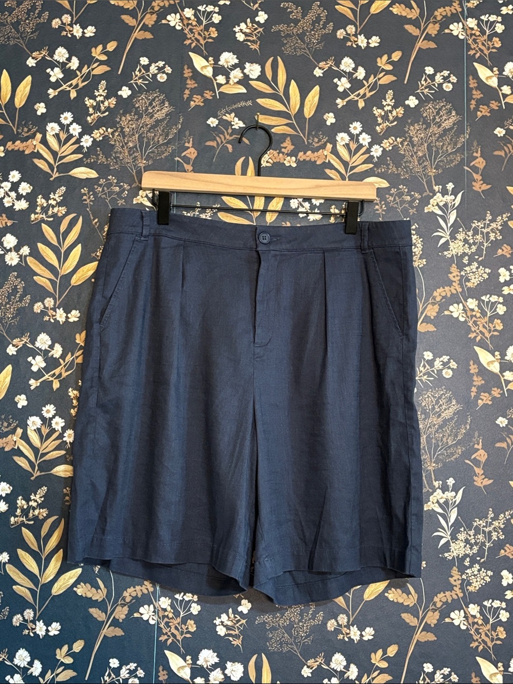 NYDJ Navy Flat Front Linen Blend Women's Shorts Size 12